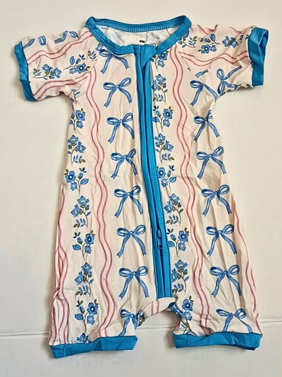 Other - Blue Ribbon Floral Bamboo Short Zippy 6M | Soft Baby Romper